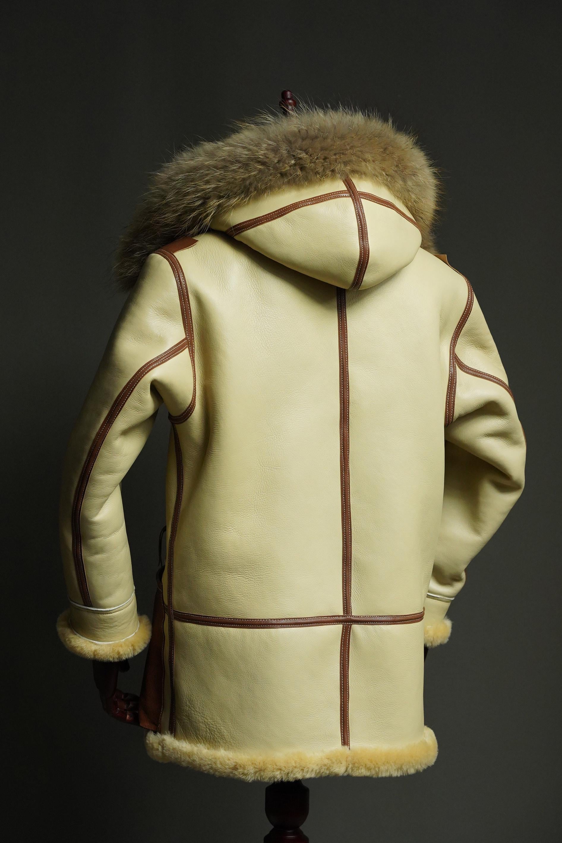 B-7 Shearling Flight Coat, WWII USAAF Sheepskin Jacket, Vintage Military Winter Aviation Parka