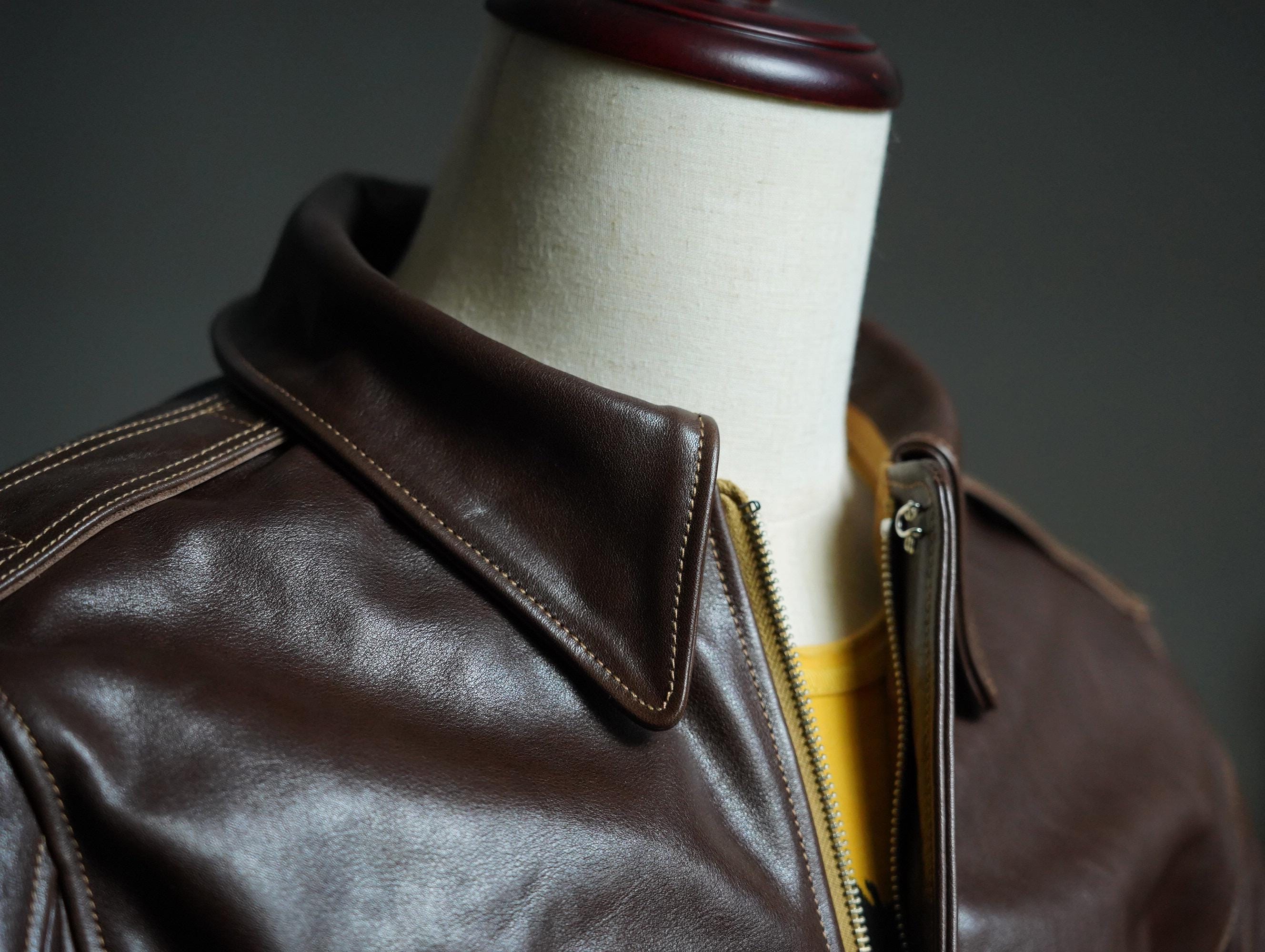 AN-J-3 Horsehide Flight Jacket, WWII Army Navy Reproduction, Chocolate Brown Leather Aviation Jacket, Vintage Military Bomber
