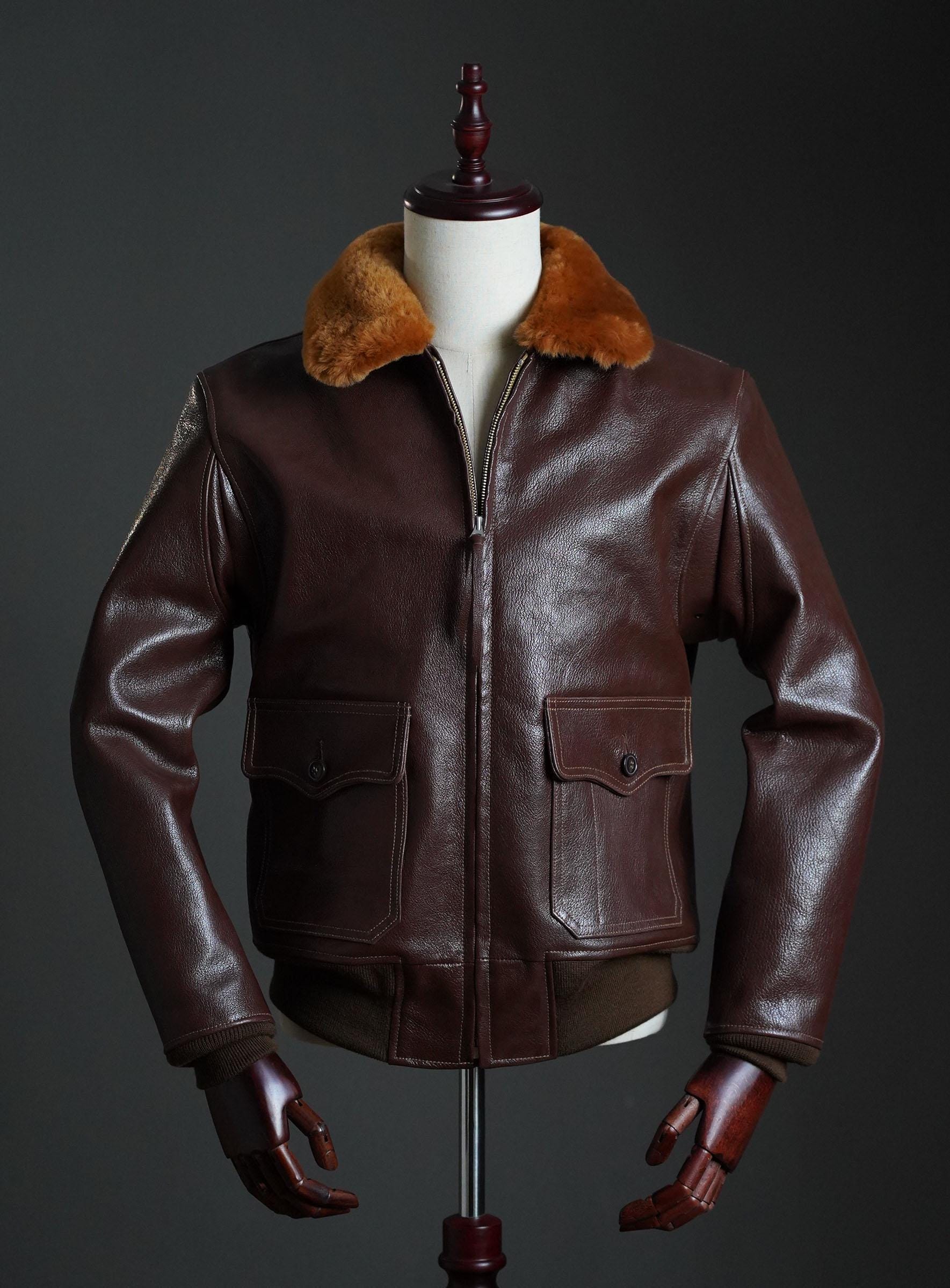 WWII US Navy M-422 Goatskin Flight Jacket | Mouton Collar Aviator Coat
