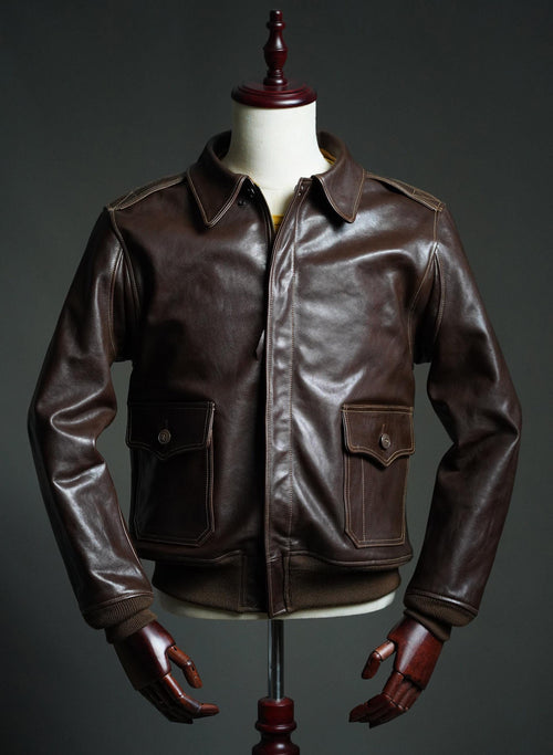 AN-J-3 Horsehide Flight Jacket, WWII Army Navy Reproduction, Chocolate Brown Leather Aviation Jacket, Vintage Military Bomber