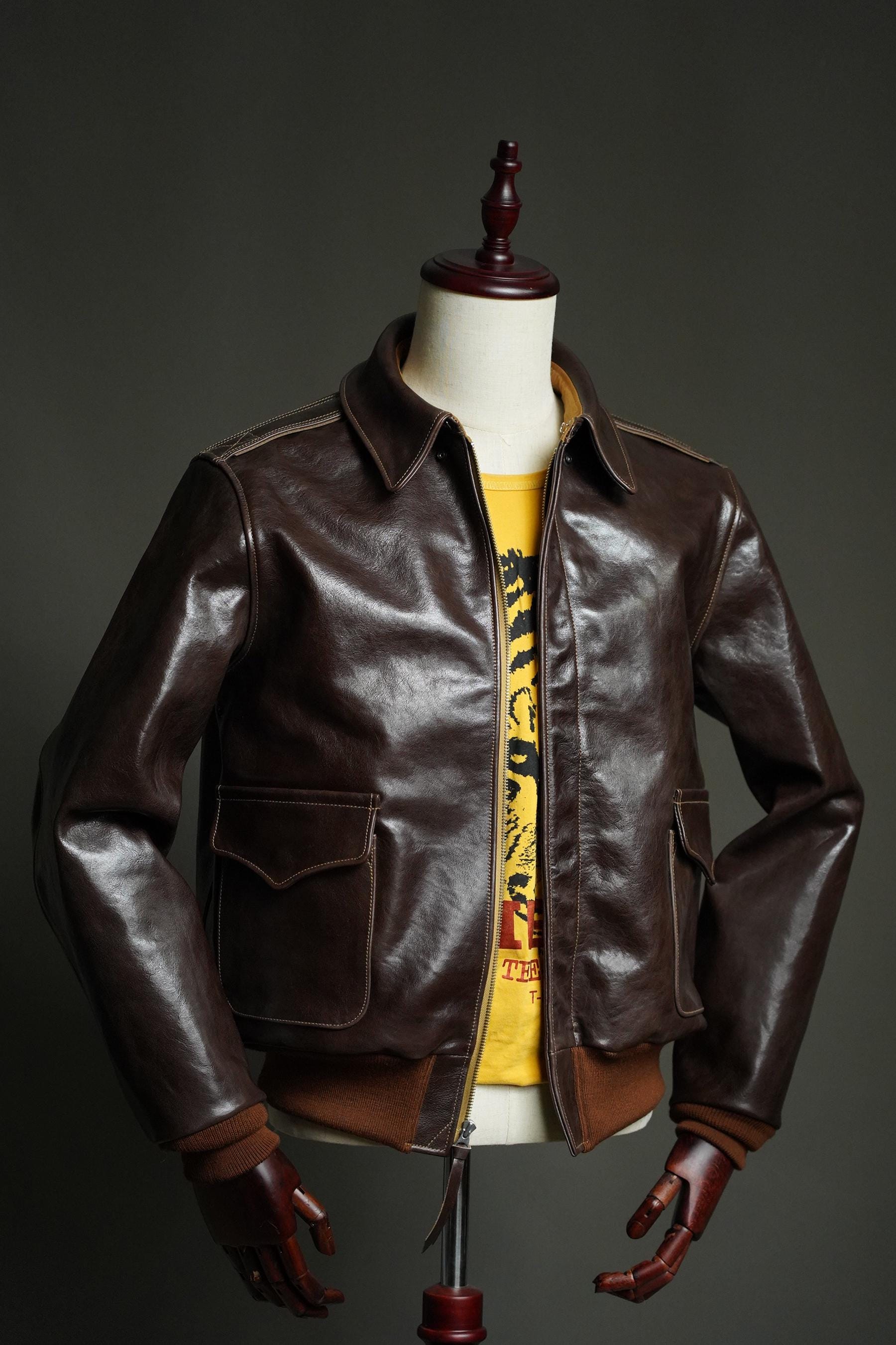 A-2 Horsehide Flight Jacket, WWII USAAF Reproduction, Seal Brown Leather Bomber Jacket, Vintage Military Aviation Jacket
