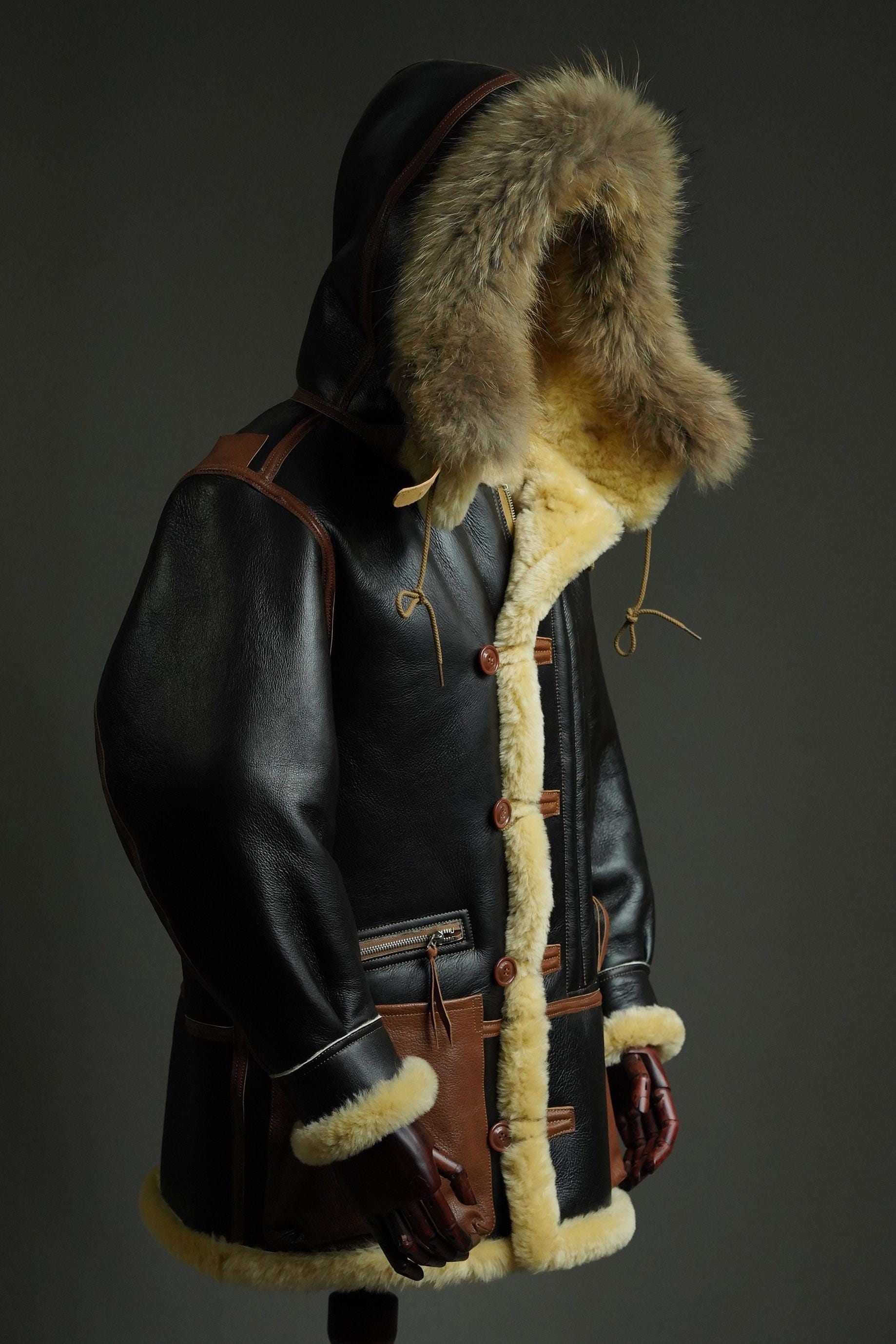 B-7 Shearling Flight Coat, WWII USAAF Sheepskin Jacket, Vintage Military Winter Aviation Parka