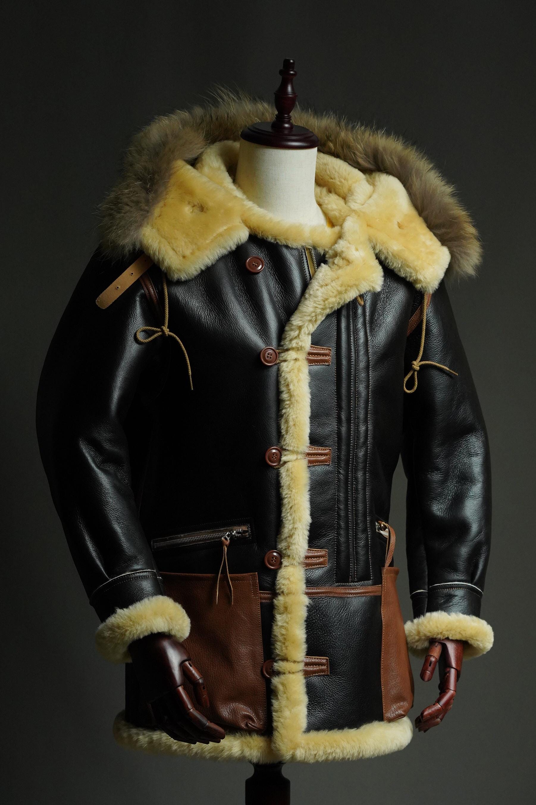 B-7 Shearling Flight Coat, WWII USAAF Sheepskin Jacket, Vintage Military Winter Aviation Parka