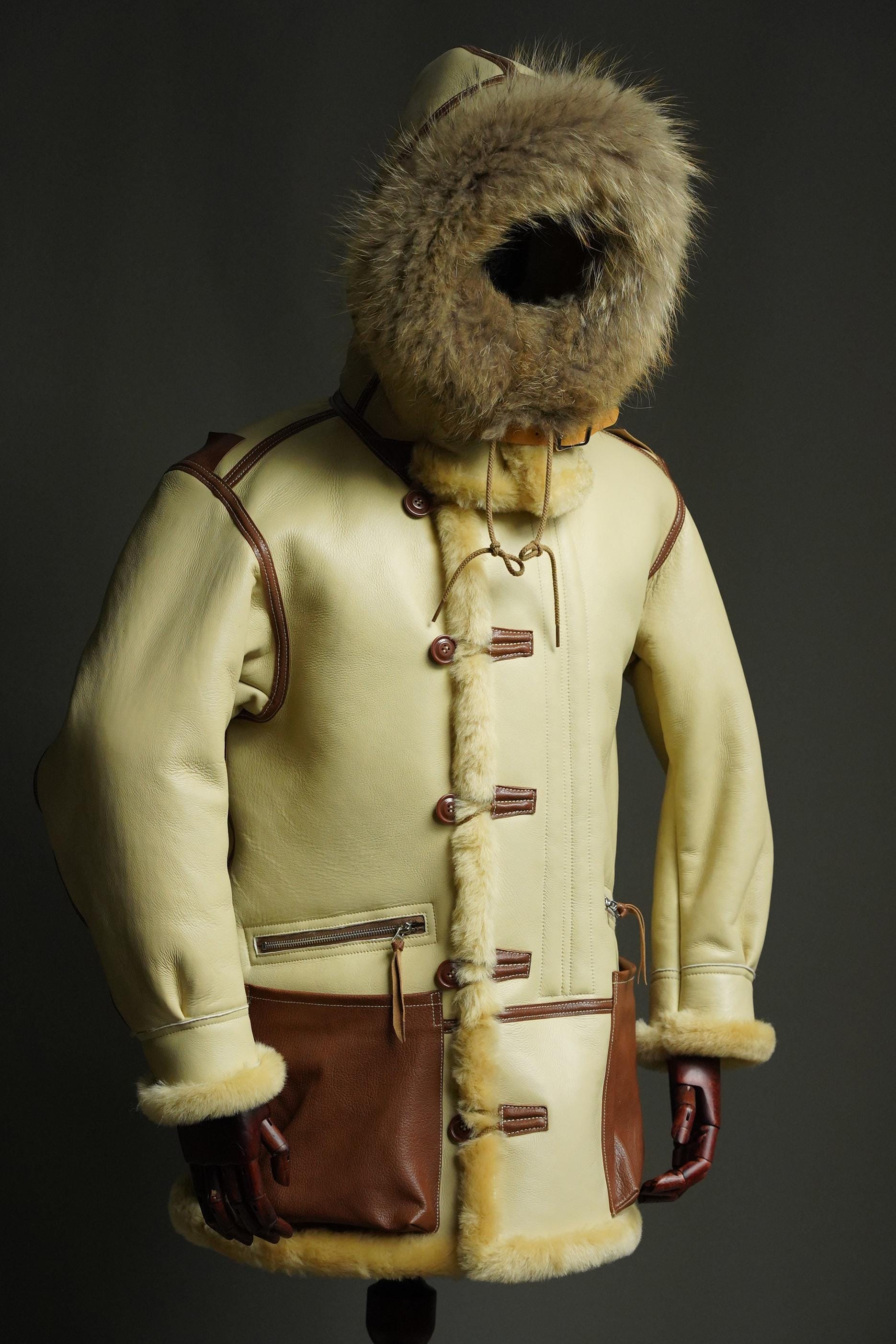 B-7 Shearling Flight Coat, WWII USAAF Sheepskin Jacket, Vintage Military Winter Aviation Parka