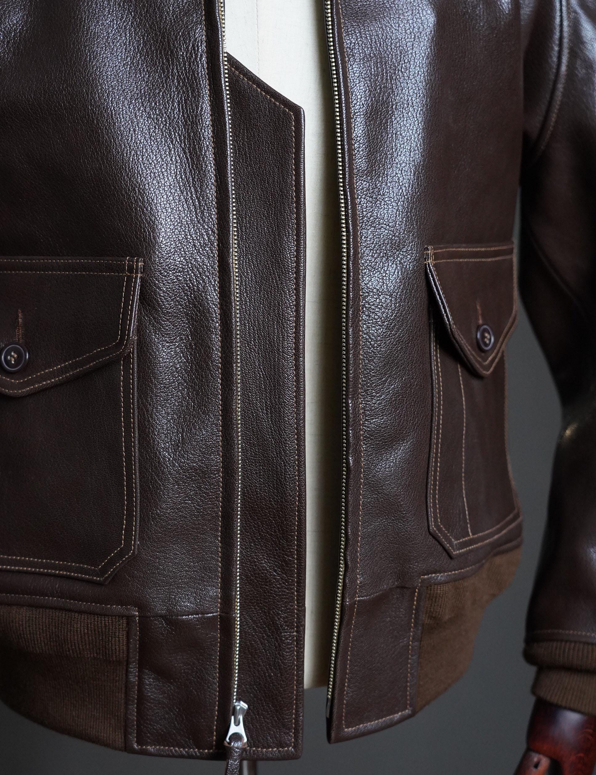 G-1 US Navy Flight Jacket, 55-J-14 Goatskin Leather Bomber, Shearling Collar Military Aviation Jacket