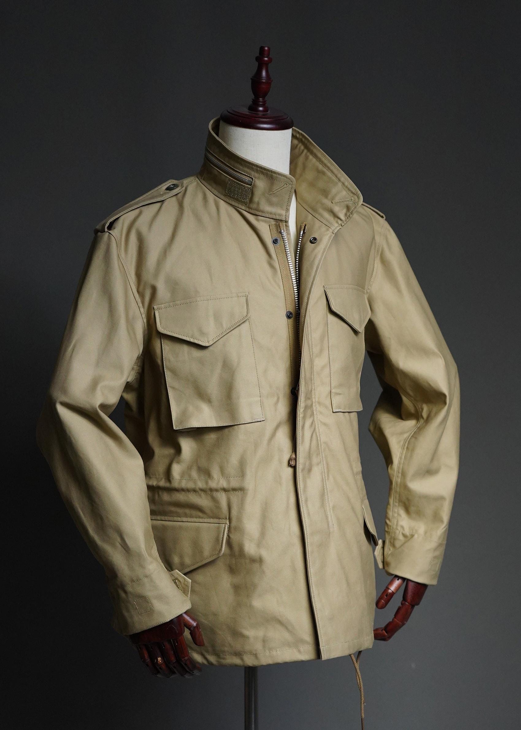 M-65 Field Jacket Reproduction, Vietnam War Era Military Jacket, Cotton Field Coat, Vintage Style US Army Jacket - Khaki