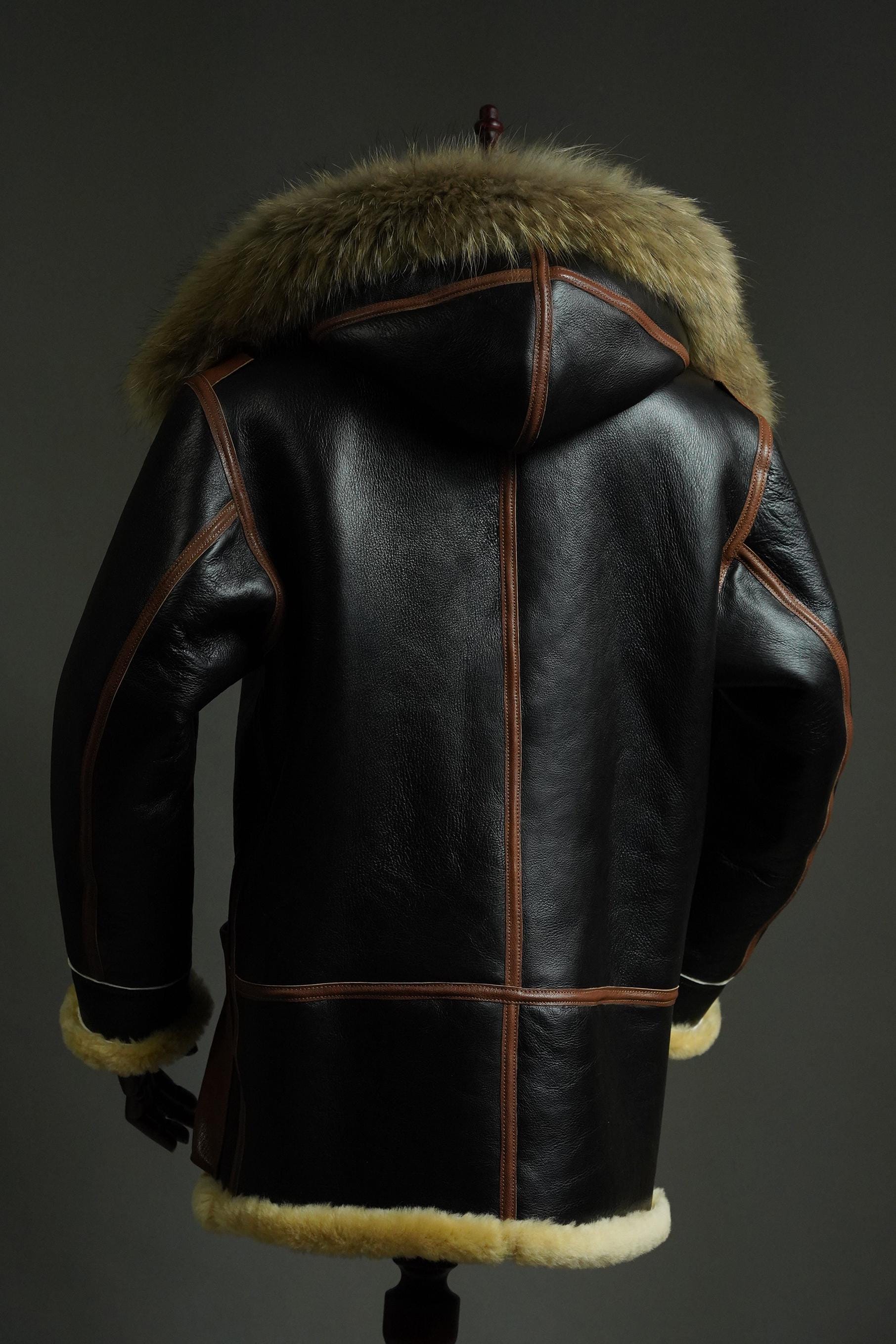 B-7 Shearling Flight Coat, WWII USAAF Sheepskin Jacket, Vintage Military Winter Aviation Parka