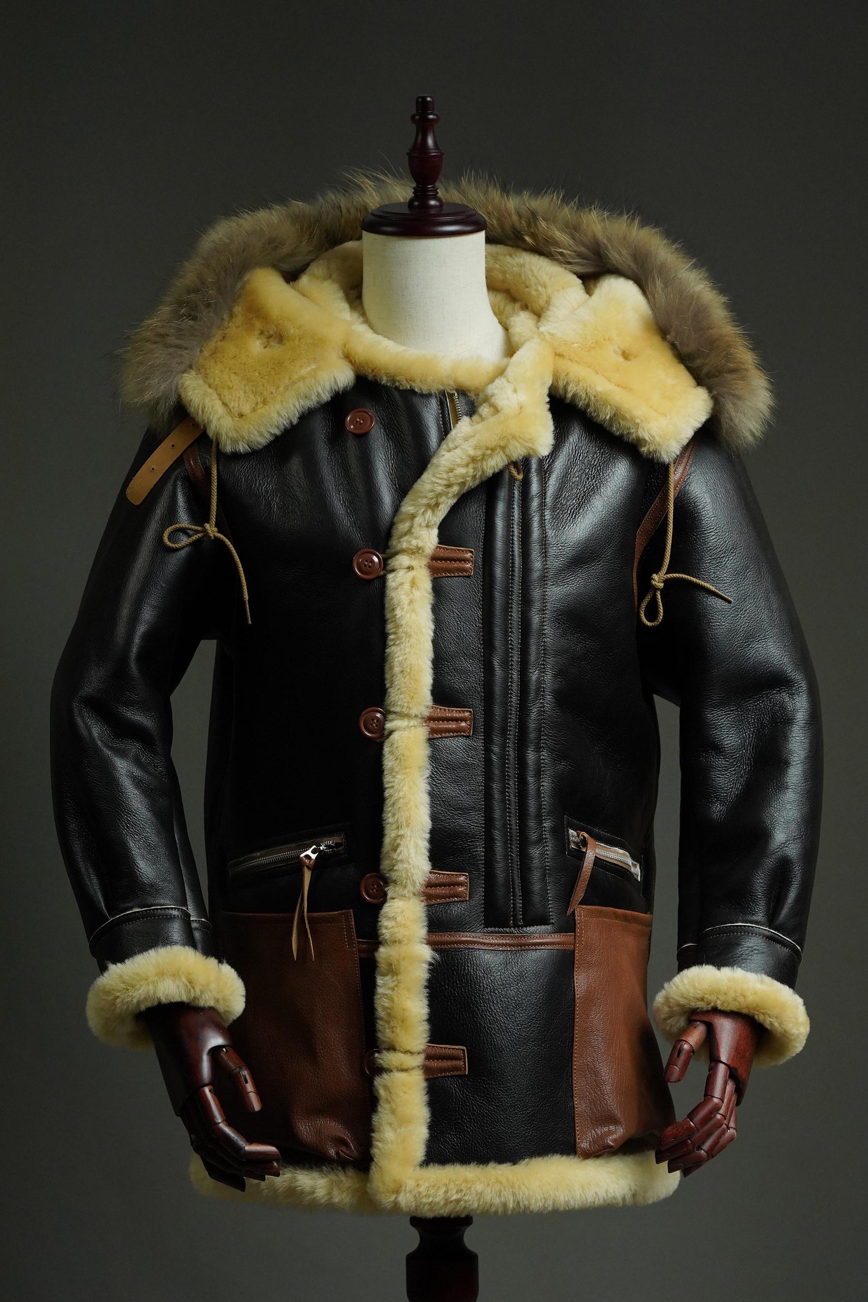 B-7 Shearling Flight Coat, WWII USAAF Sheepskin Jacket, Vintage Military Winter Aviation Parka