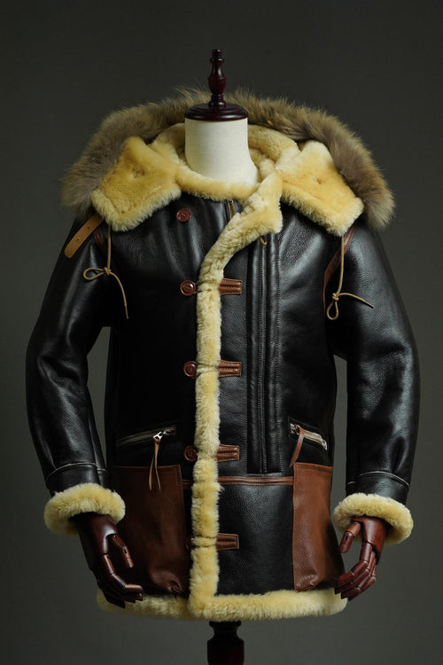 B-7 Shearling Flight Coat, WWII USAAF Sheepskin Jacket, Vintage Military Winter Aviation Parka