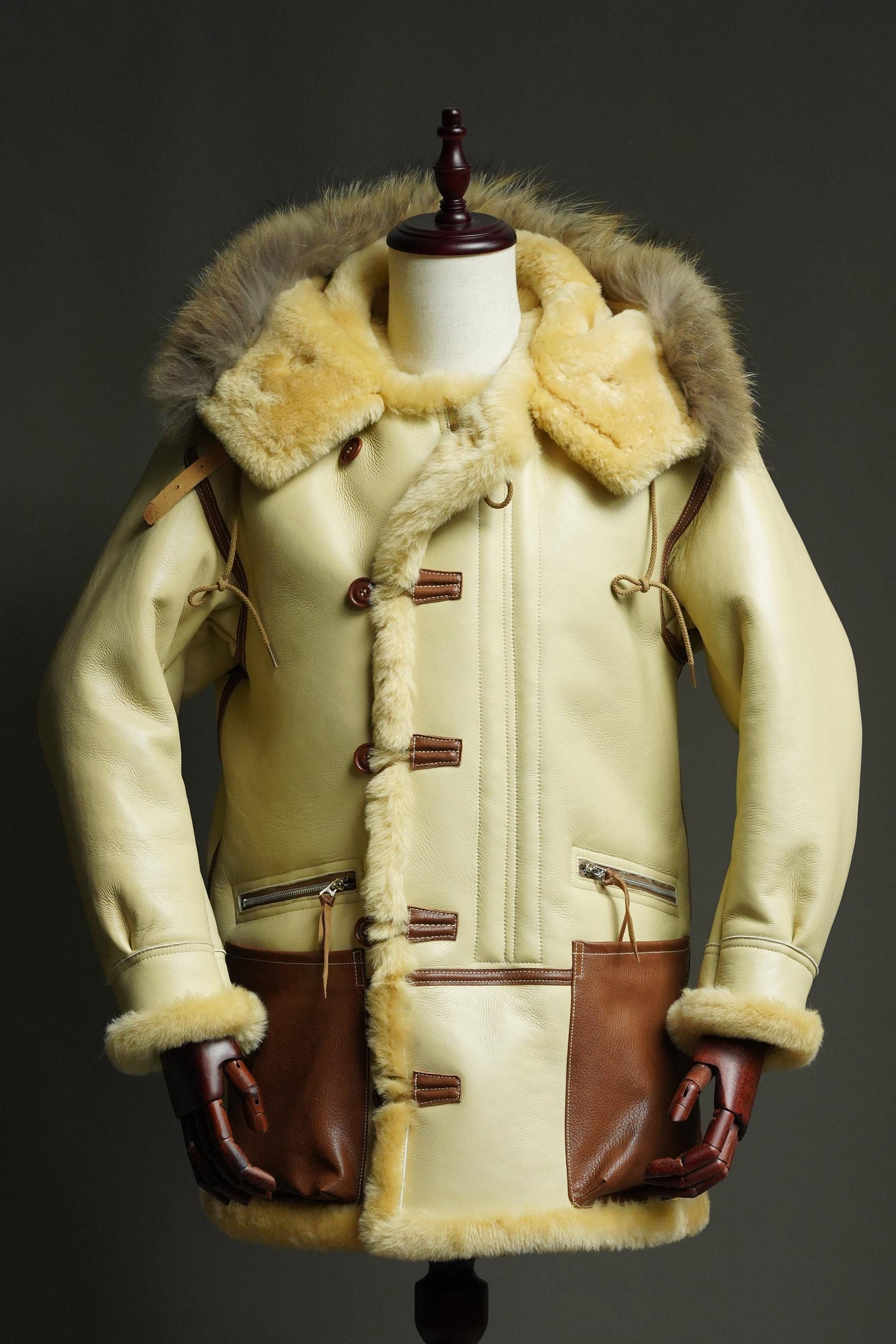 B-7 Shearling Flight Coat, WWII USAAF Sheepskin Jacket, Vintage Military Winter Aviation Parka