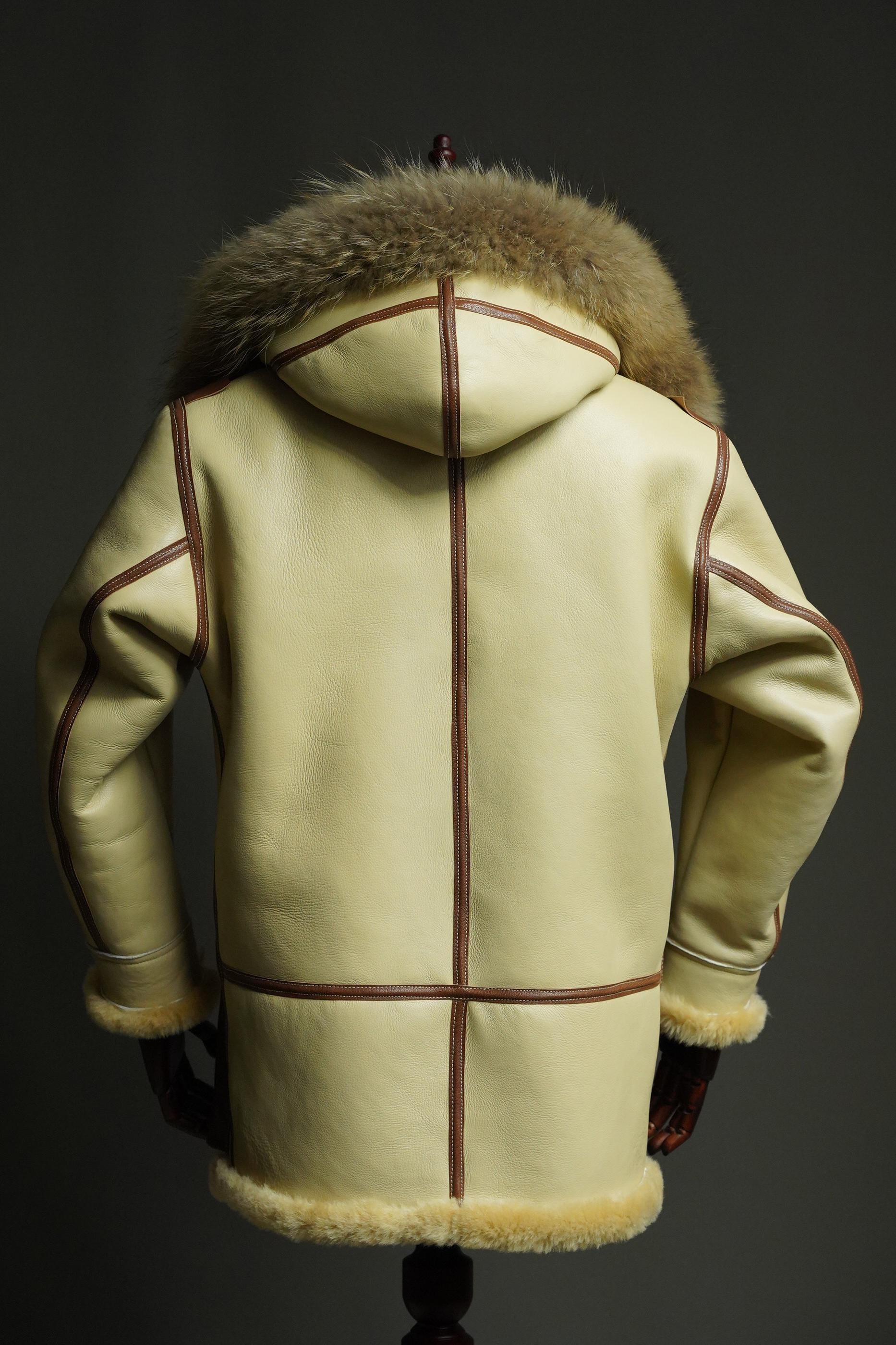 B-7 Shearling Flight Coat, WWII USAAF Sheepskin Jacket, Vintage Military Winter Aviation Parka