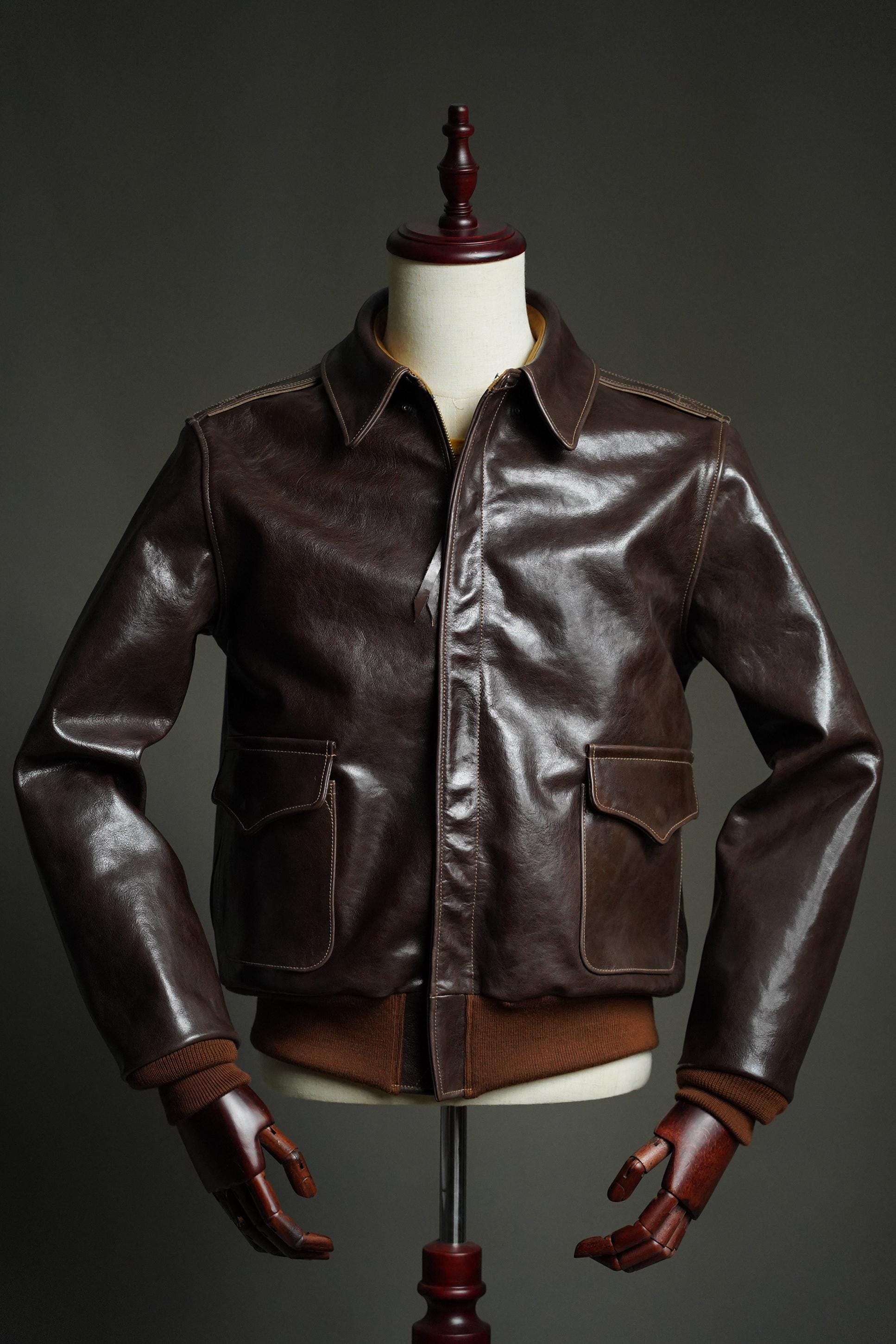 A-2 Horsehide Flight Jacket, WWII USAAF Reproduction, Seal Brown Leather Bomber Jacket, Vintage Military Aviation Jacket