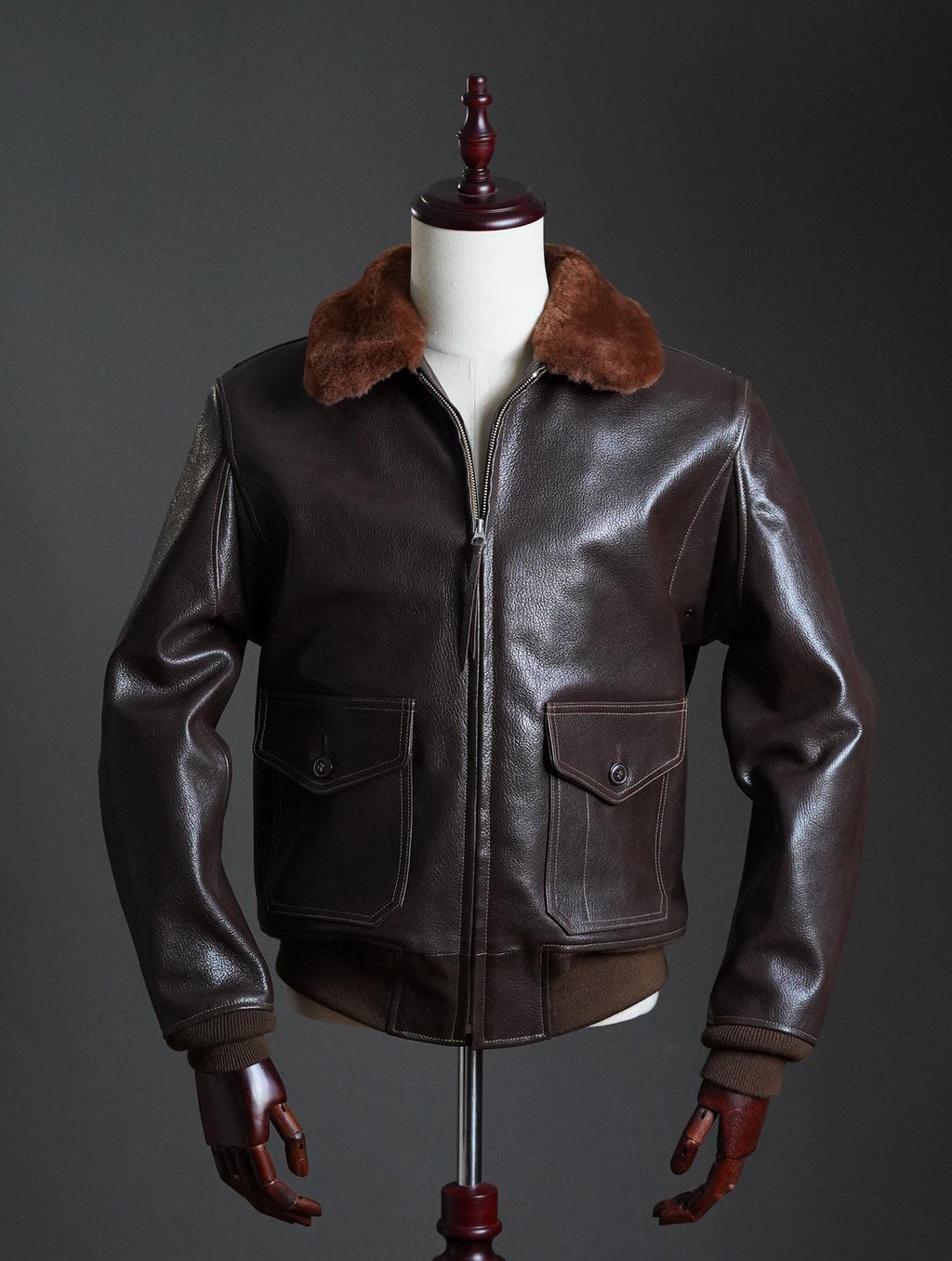 G-1 US Navy Flight Jacket, 55-J-14 Goatskin Leather Bomber, Shearling Collar Military Aviation Jacket