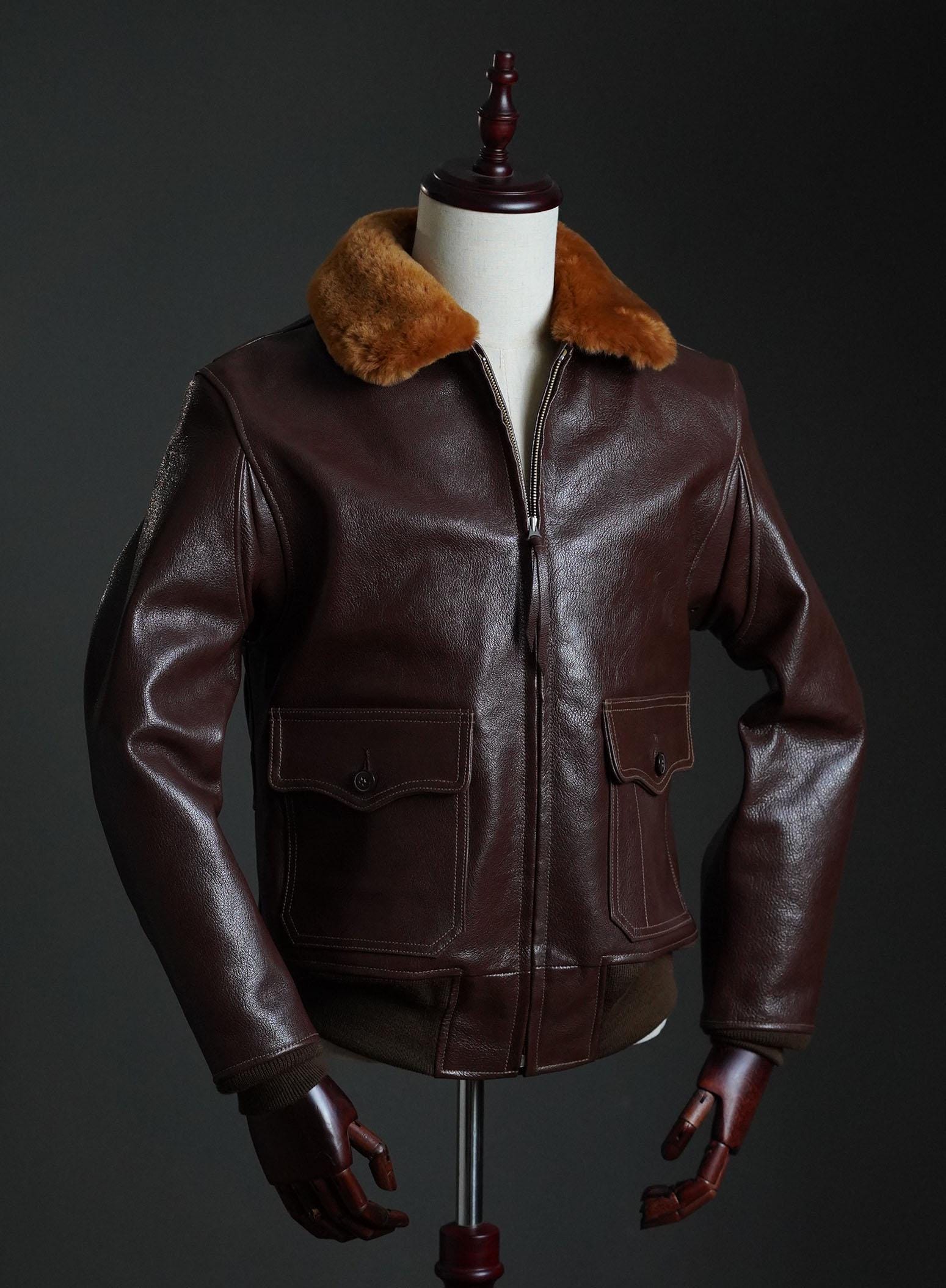 WWII US Navy M-422 Goatskin Flight Jacket | Mouton Collar Aviator Coat