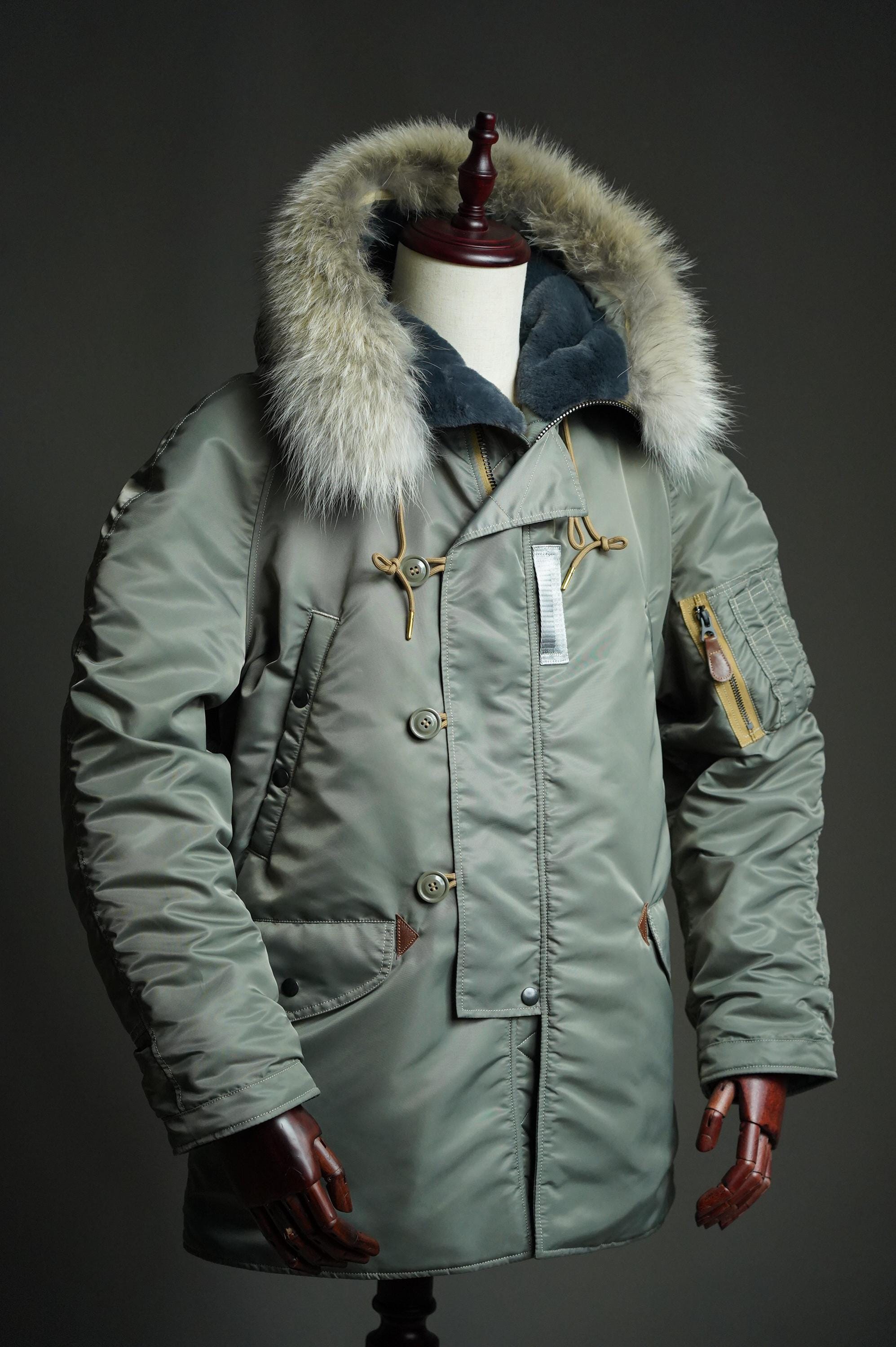 N-3B Flight Parka, Cold Weather Military Aviation Jacket, Nylon 66 Wool Insulated Hooded Jacket