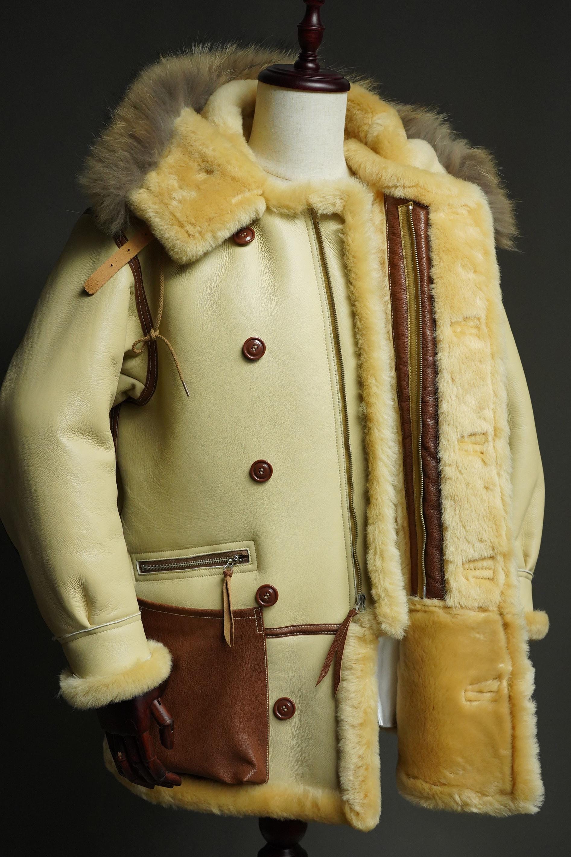 B-7 Shearling Flight Coat, WWII USAAF Sheepskin Jacket, Vintage Military Winter Aviation Parka