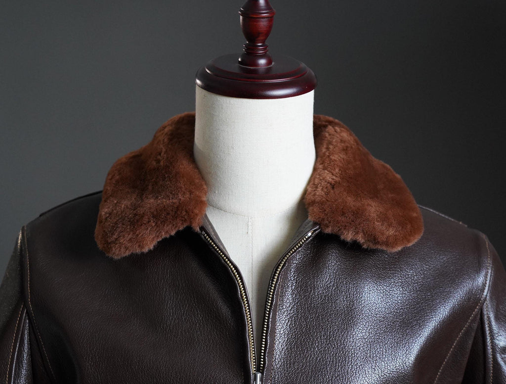 G-1 US Navy Flight Jacket, 55-J-14 Goatskin Leather Bomber, Shearling Collar Military Aviation Jacket