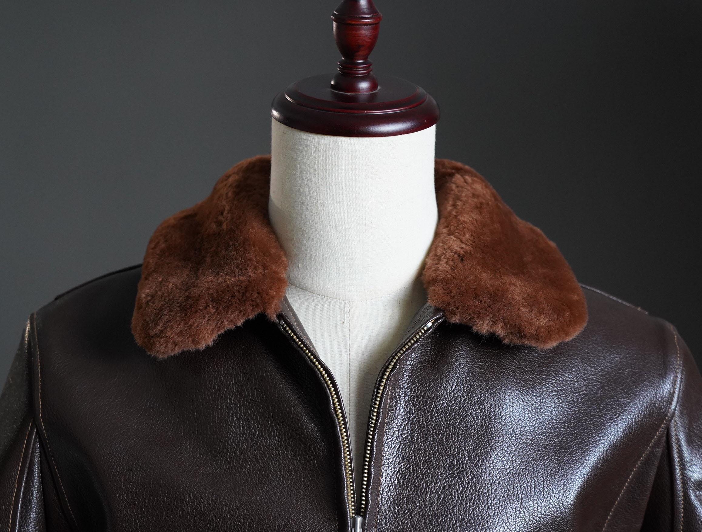 G-1 US Navy Flight Jacket, 55-J-14 Goatskin Leather Bomber, Shearling Collar Military Aviation Jacket