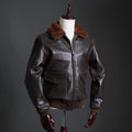 G-1 US Navy Flight Jacket, 55-J-14 Goatskin Leather Bomber, Shearling Collar Military Aviation Jacket