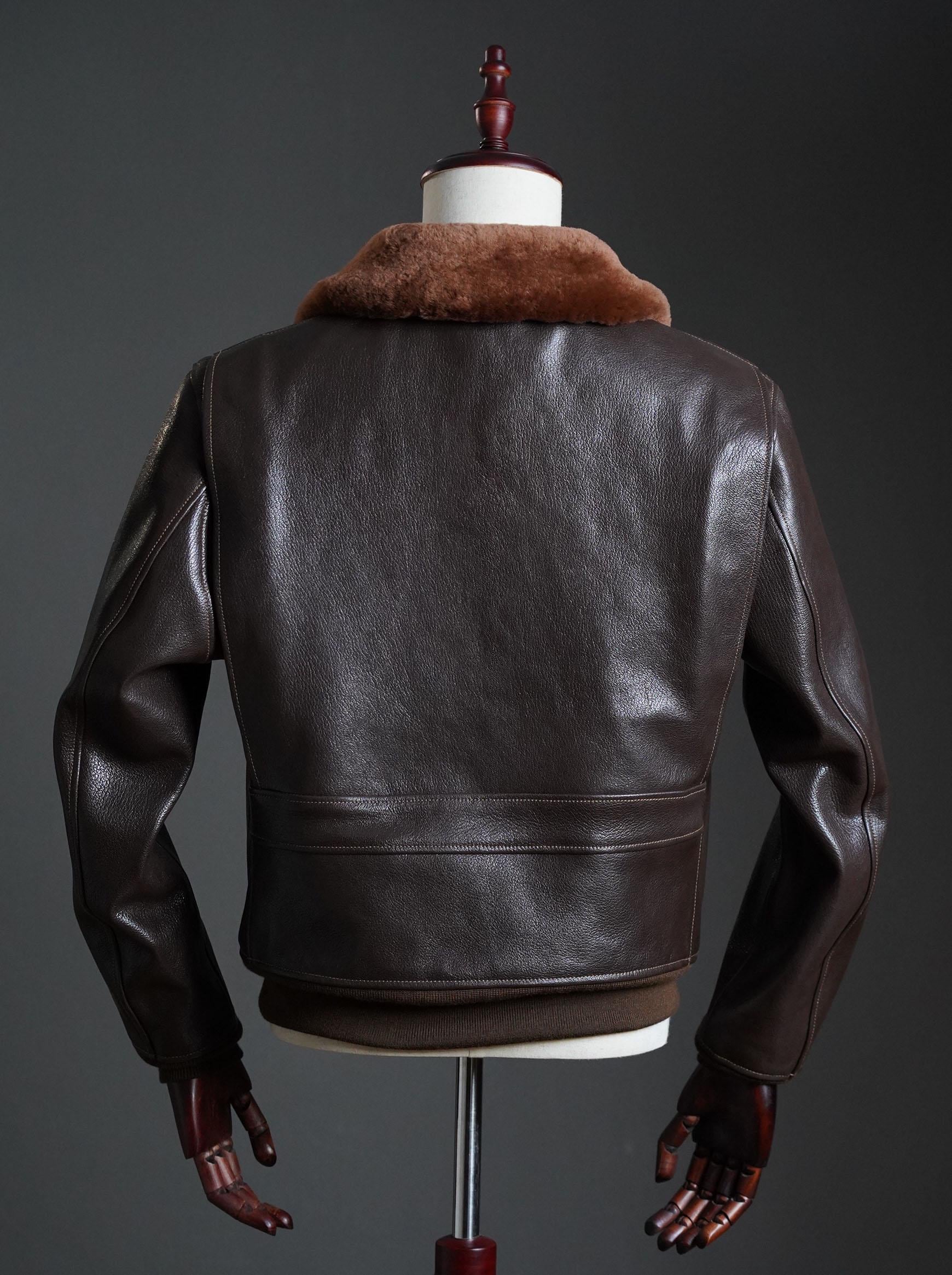 G-1 US Navy Flight Jacket, 55-J-14 Goatskin Leather Bomber, Shearling Collar Military Aviation Jacket