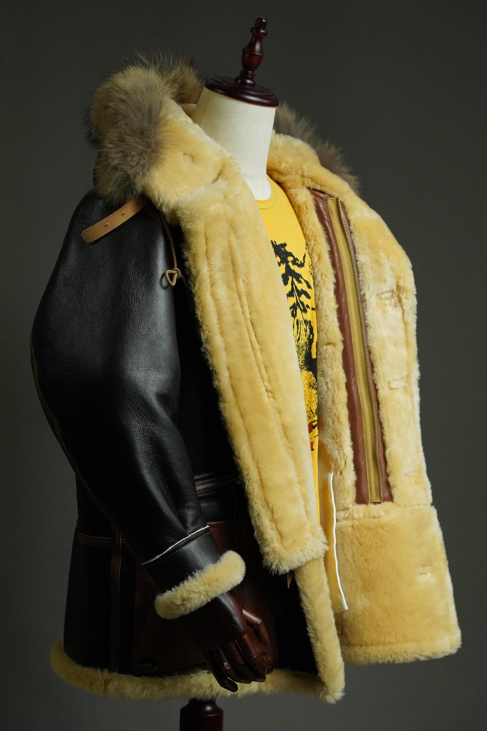 B-7 Shearling Flight Coat, WWII USAAF Sheepskin Jacket, Vintage Military Winter Aviation Parka