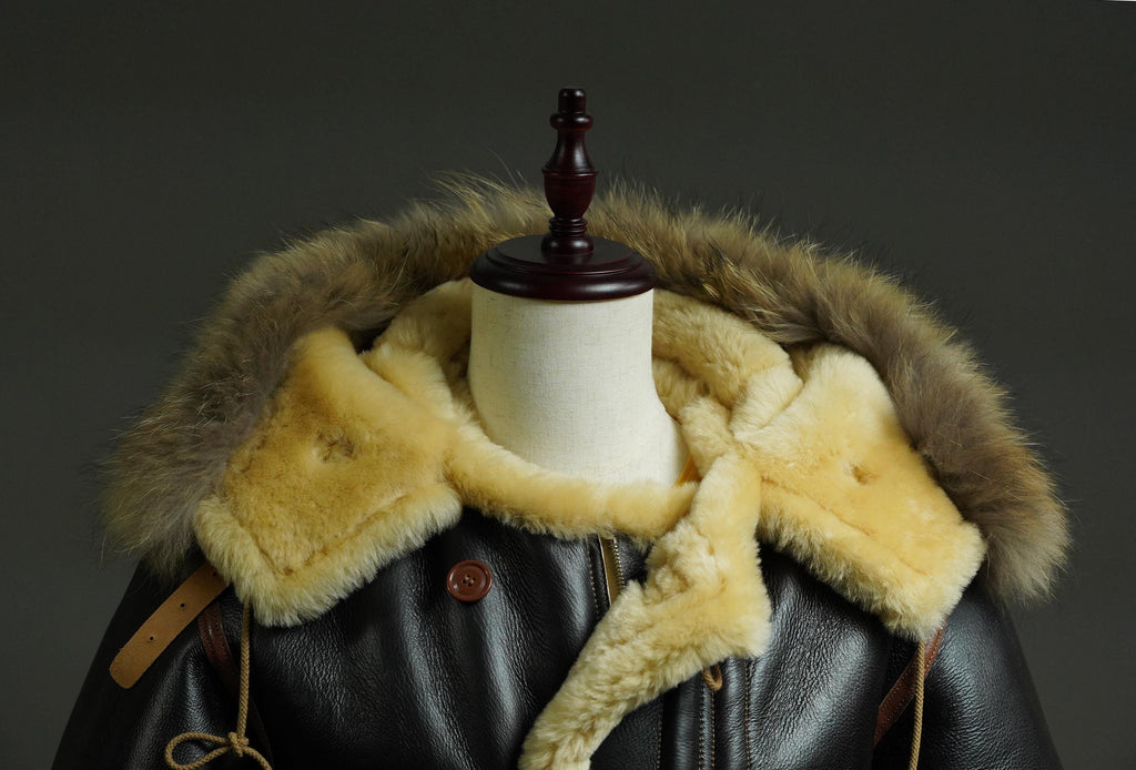 B-7 Shearling Flight Coat, WWII USAAF Sheepskin Jacket, Vintage Military Winter Aviation Parka