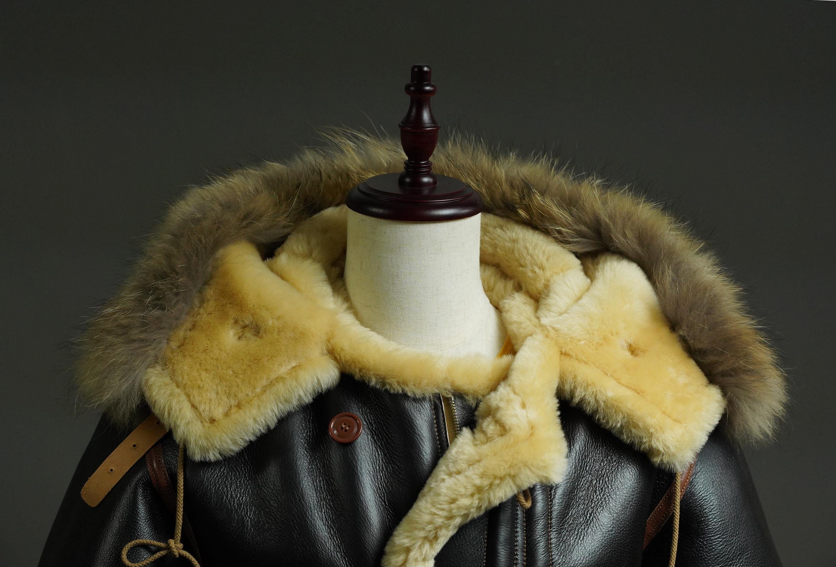 B-7 Shearling Flight Coat, WWII USAAF Sheepskin Jacket, Vintage Military Winter Aviation Parka
