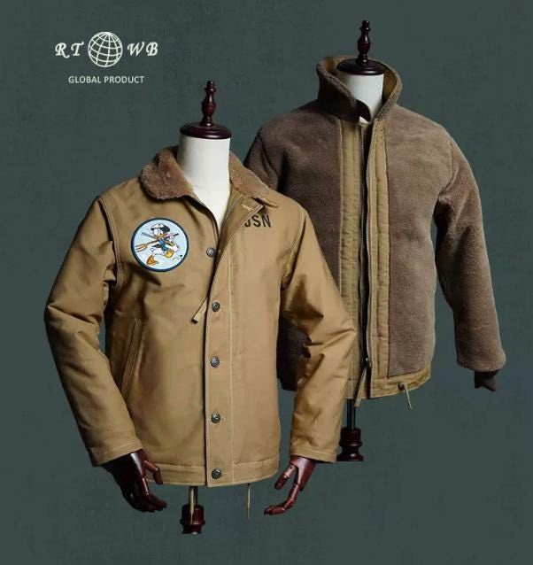 WWII US Navy N-1 Deck Jacket, Jungle Cloth, Alpaca Lined Reproduction Coat
