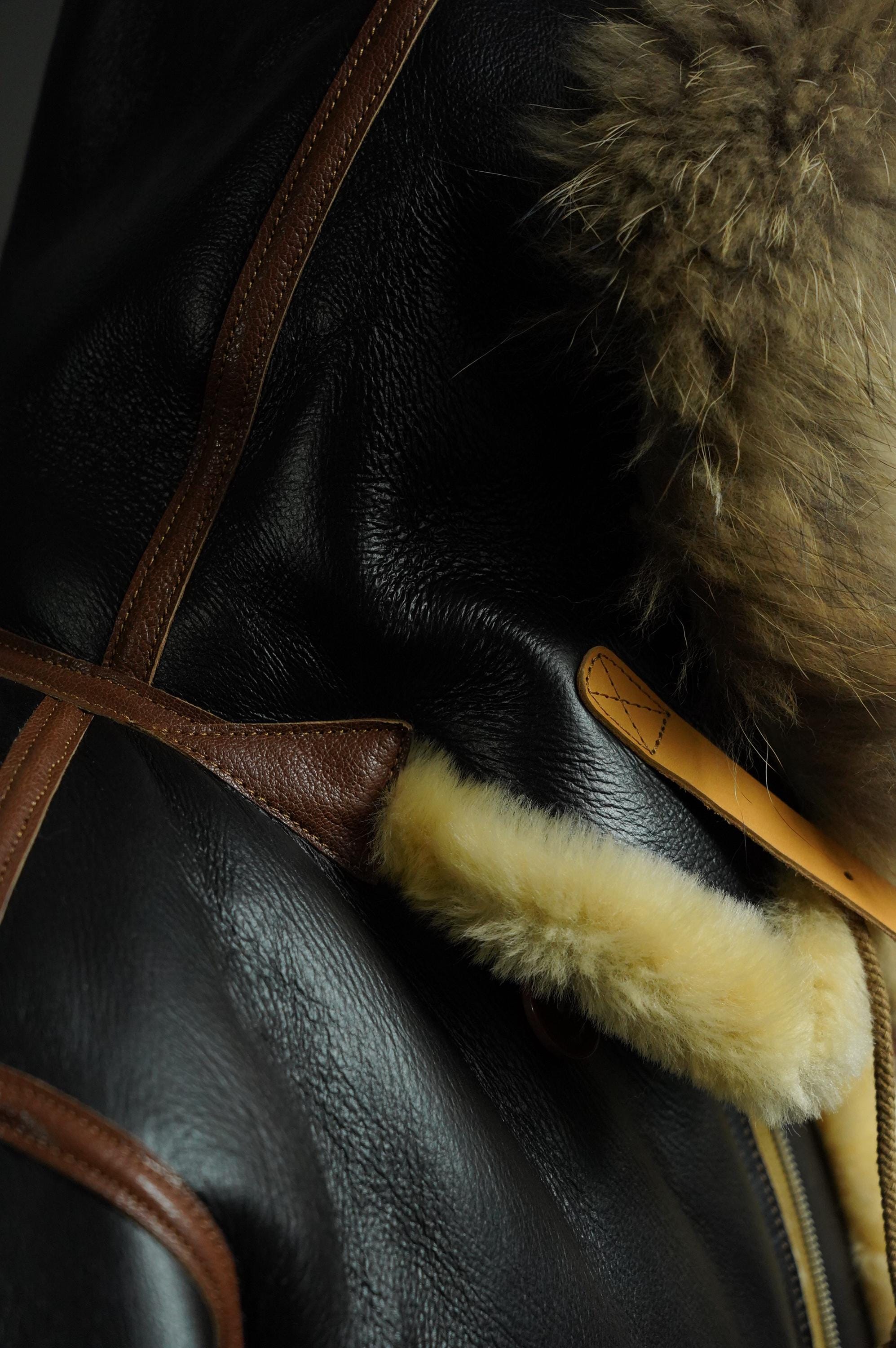B-7 Shearling Flight Coat, WWII USAAF Sheepskin Jacket, Vintage Military Winter Aviation Parka