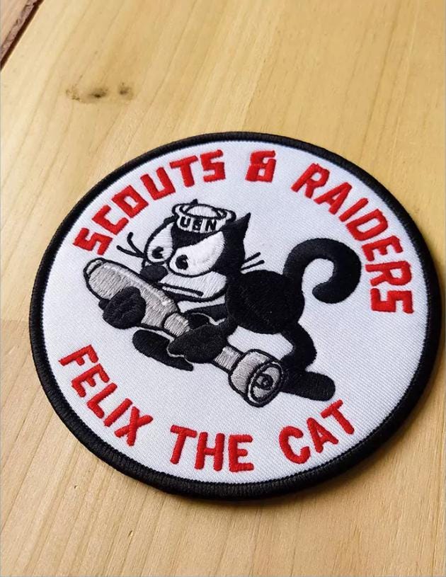 WWII US Navy Scouts & Raiders Felix the Cat Embroidered Badge