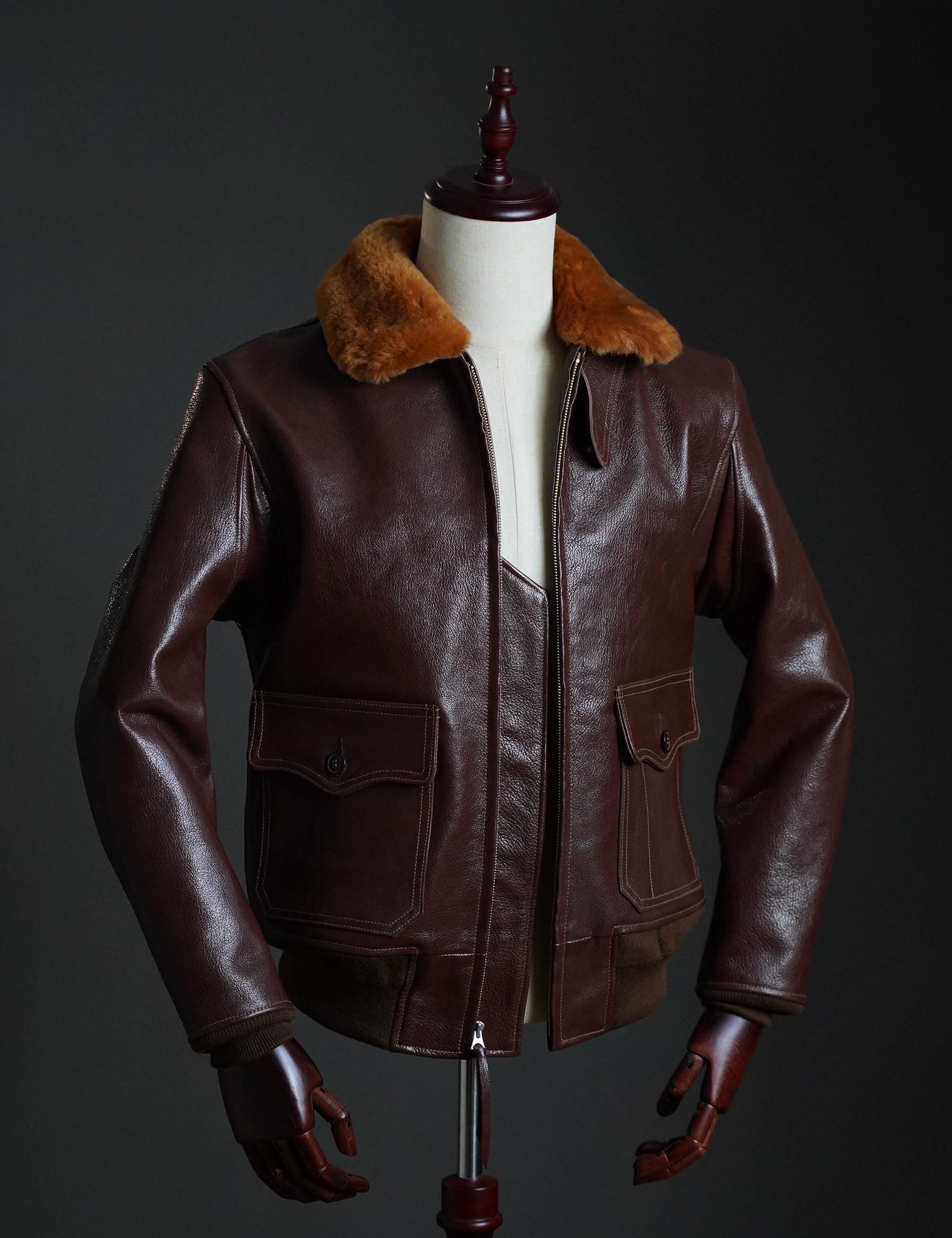 WWII US Navy M-422 Goatskin Flight Jacket | Mouton Collar Aviator Coat
