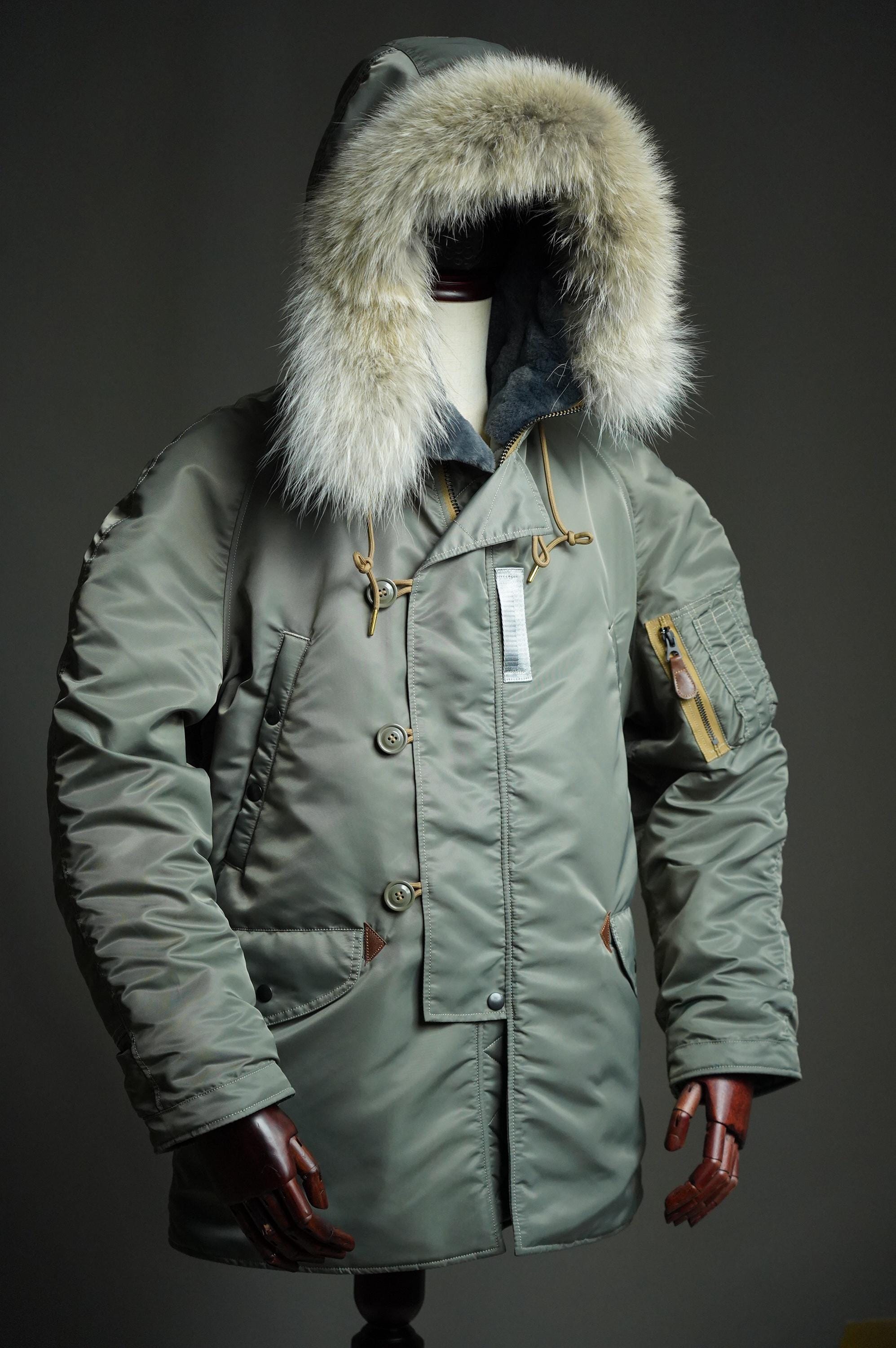 N-3B Flight Parka, Cold Weather Military Aviation Jacket, Nylon 66 Wool Insulated Hooded Jacket